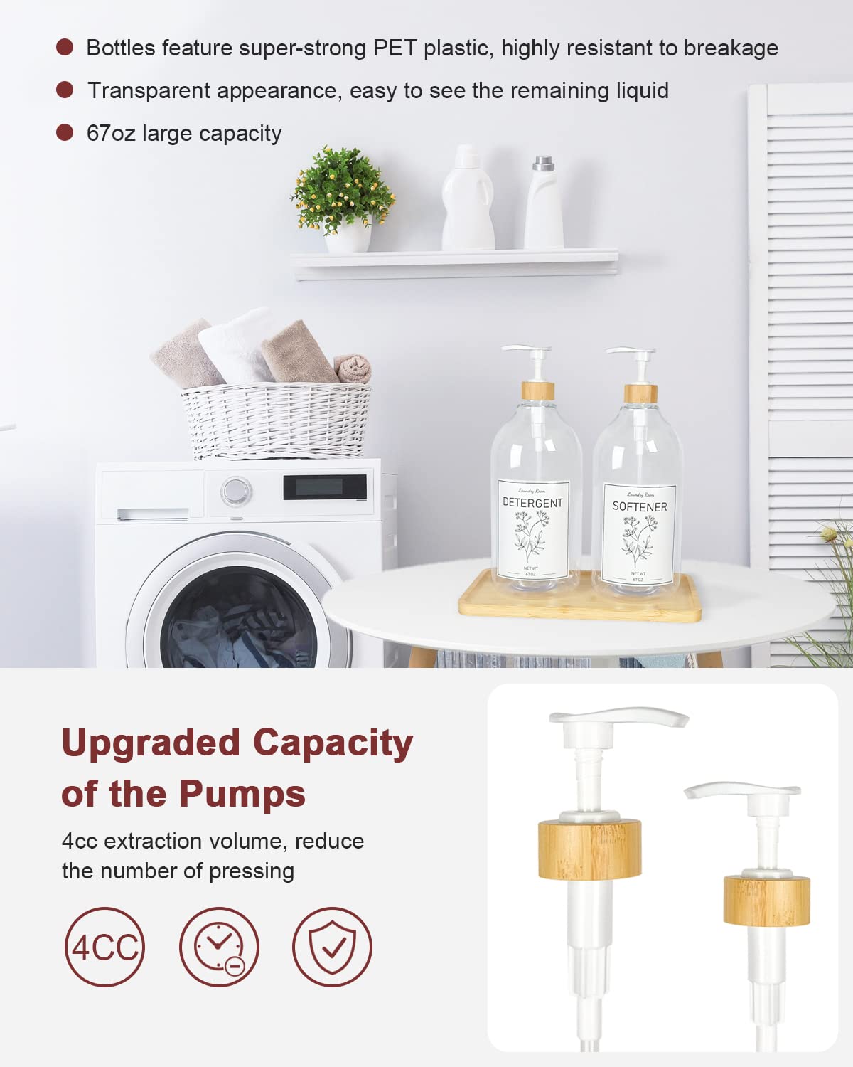 Lanlisa Liquid Laundry Detergent Dispenser, Laundry Detergent Container For Laundry Room, 67Oz Storage Container For Farmhouse D